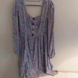 Cute blue and pink boho dress - long sleeved